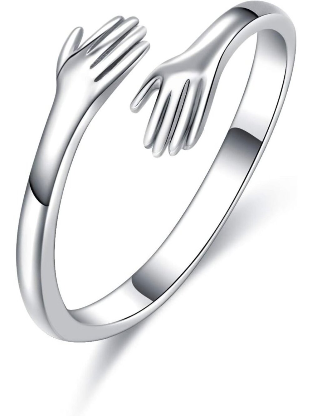 Sterling Silver Hugging Hands Open Ring - Unisex Statement Jewelry, Size